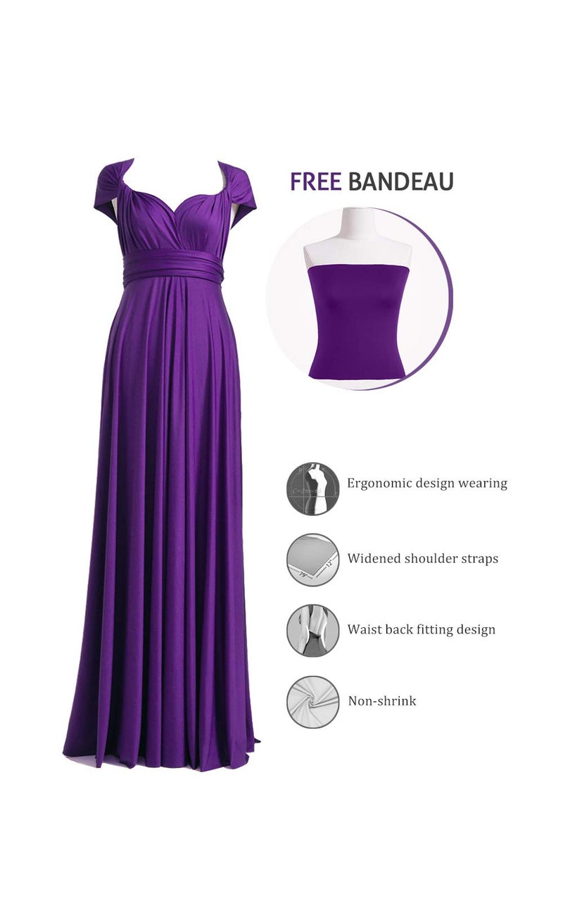 72styles Bridesmaid Convertible Infinity Dress Party Prom Evening Gowns Maxi Wrap Long Dresses Purple - Image 2
